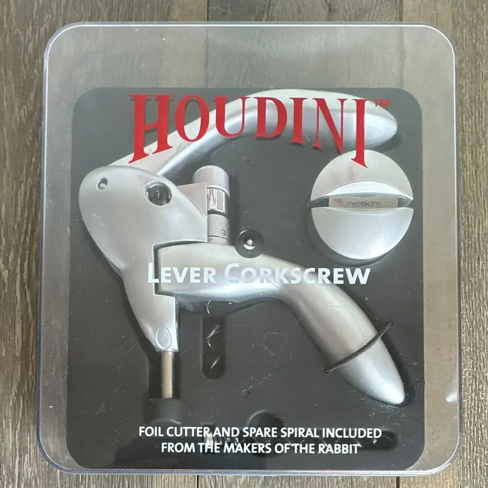 Houdini Lever Corkscrew Wine Opener Set Silver